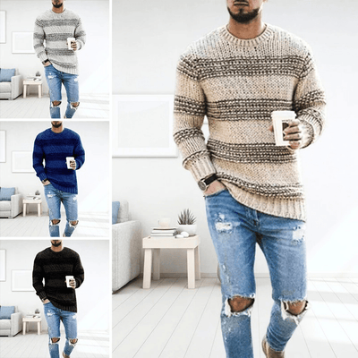 Men’s Sweater | Chunky Knit Striped Sweater for Autumn