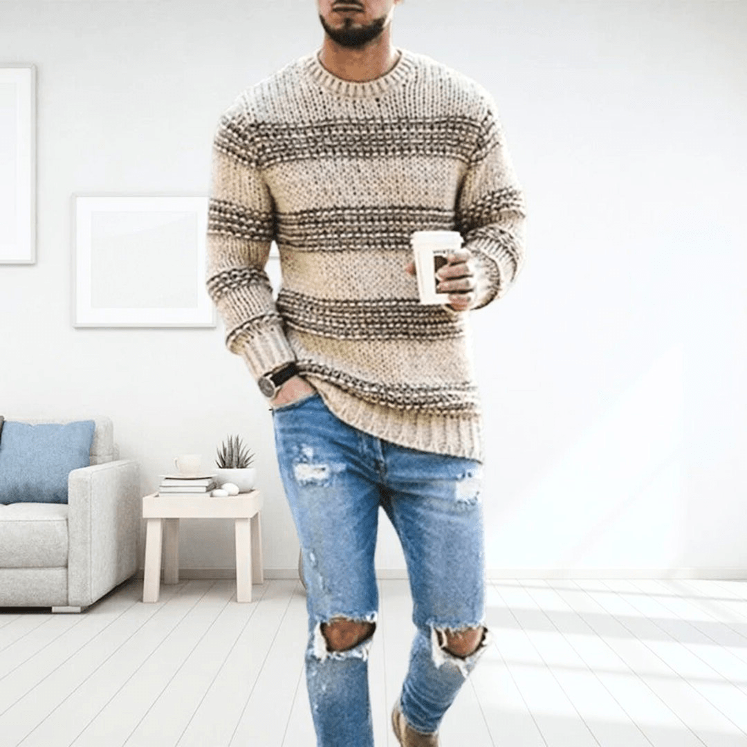 Men’s Sweater | Chunky Knit Striped Sweater for Autumn