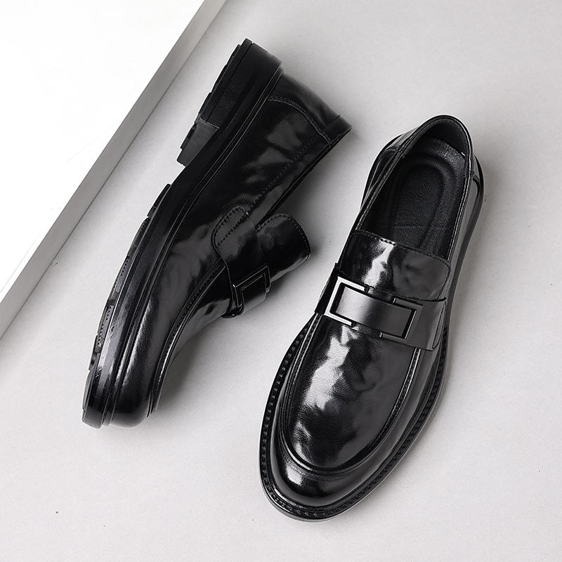 Men's Leather Loafers – Slip-On – Pointed Toe – Metal Detail – Formal Dress Shoes