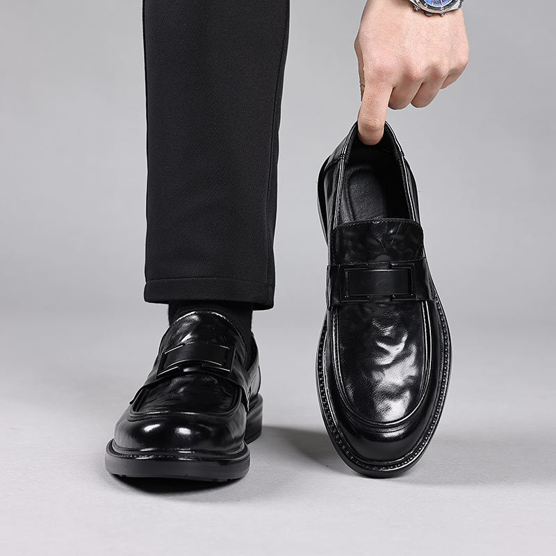 Men's Leather Loafers – Slip-On – Pointed Toe – Metal Detail – Formal Dress Shoes
