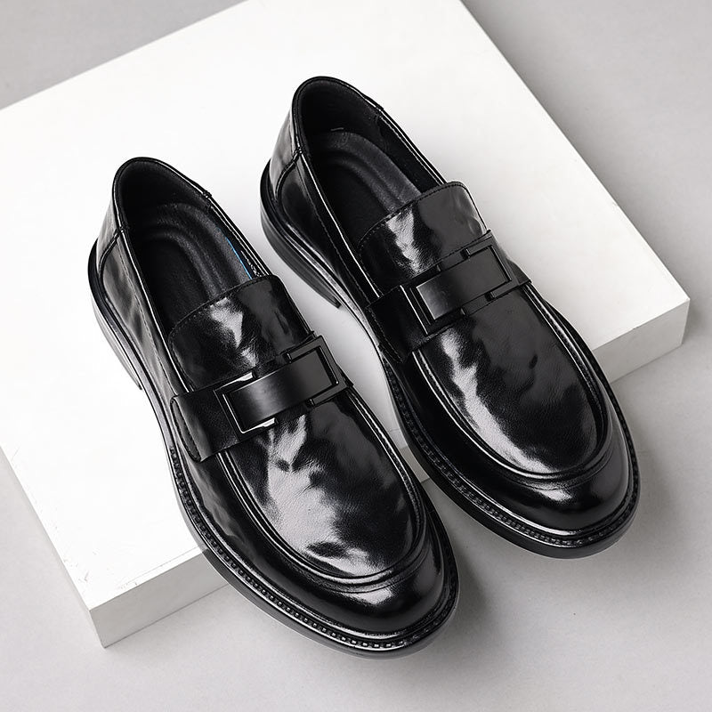 Men's Leather Loafers – Slip-On – Pointed Toe – Metal Detail – Formal Dress Shoes