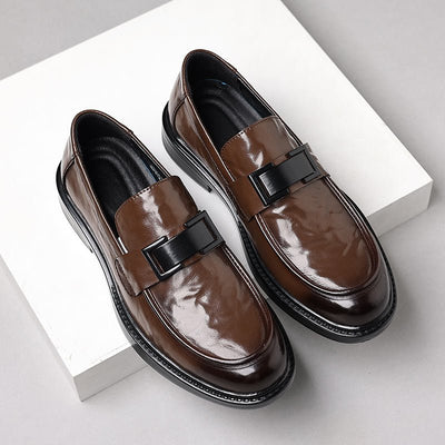 Men's Leather Loafers – Slip-On – Pointed Toe – Metal Detail – Formal Dress Shoes