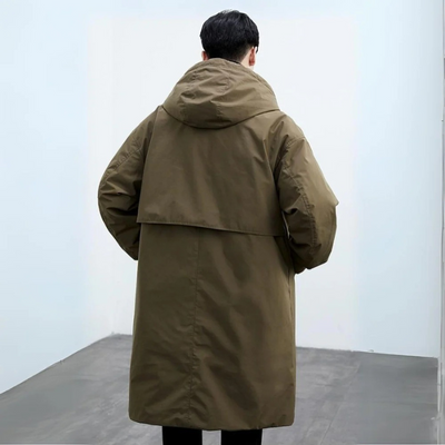 Men's Long Waterproof Puffer Trench Coat with Hood